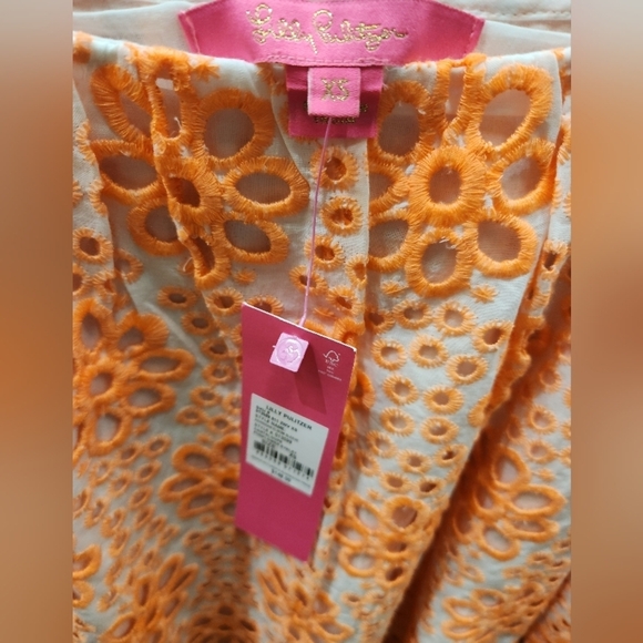 NWT Lilly Pulitzer Kerrigan Elbow Sleeve Cantaloupe Funflower Eyelet Top SZ XS - Picture 4 of 6